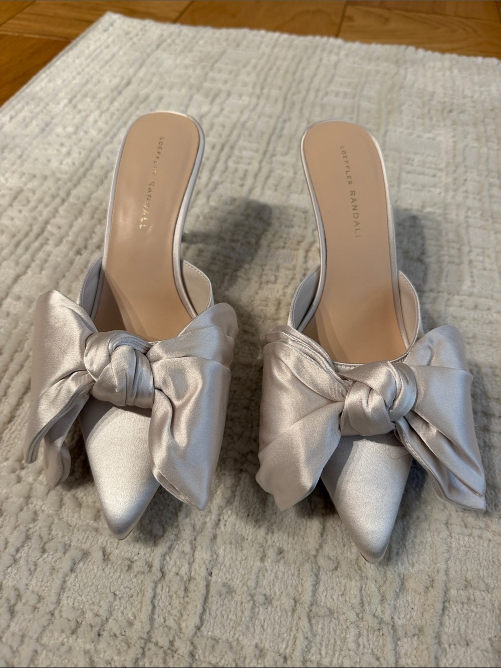 Loeffler Randall Margo Satin Knotted Bow Silver Pointed Heels
